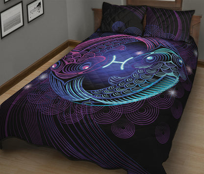 Dark Pisces Zodiac Sign Print Quilt Bed Set