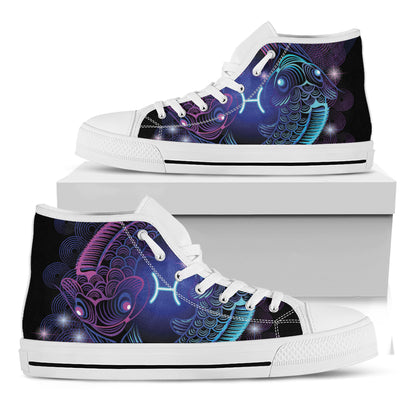 Dark Pisces Zodiac Sign Print White High Top Shoes