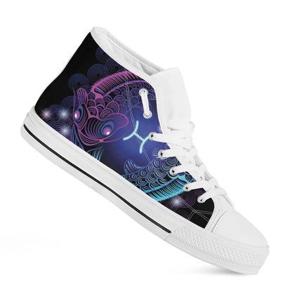 Dark Pisces Zodiac Sign Print White High Top Shoes