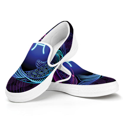 Dark Pisces Zodiac Sign Print White Slip On Shoes