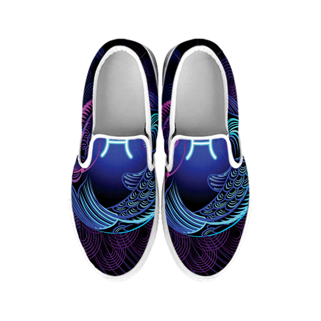 Dark Pisces Zodiac Sign Print White Slip On Shoes