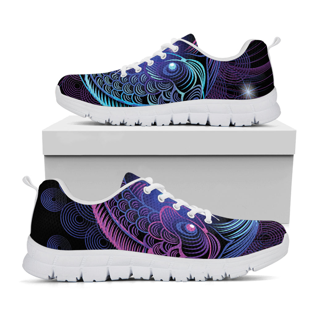 Dark Pisces Zodiac Sign Print White Sneakers