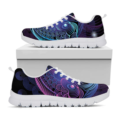 Dark Pisces Zodiac Sign Print White Sneakers