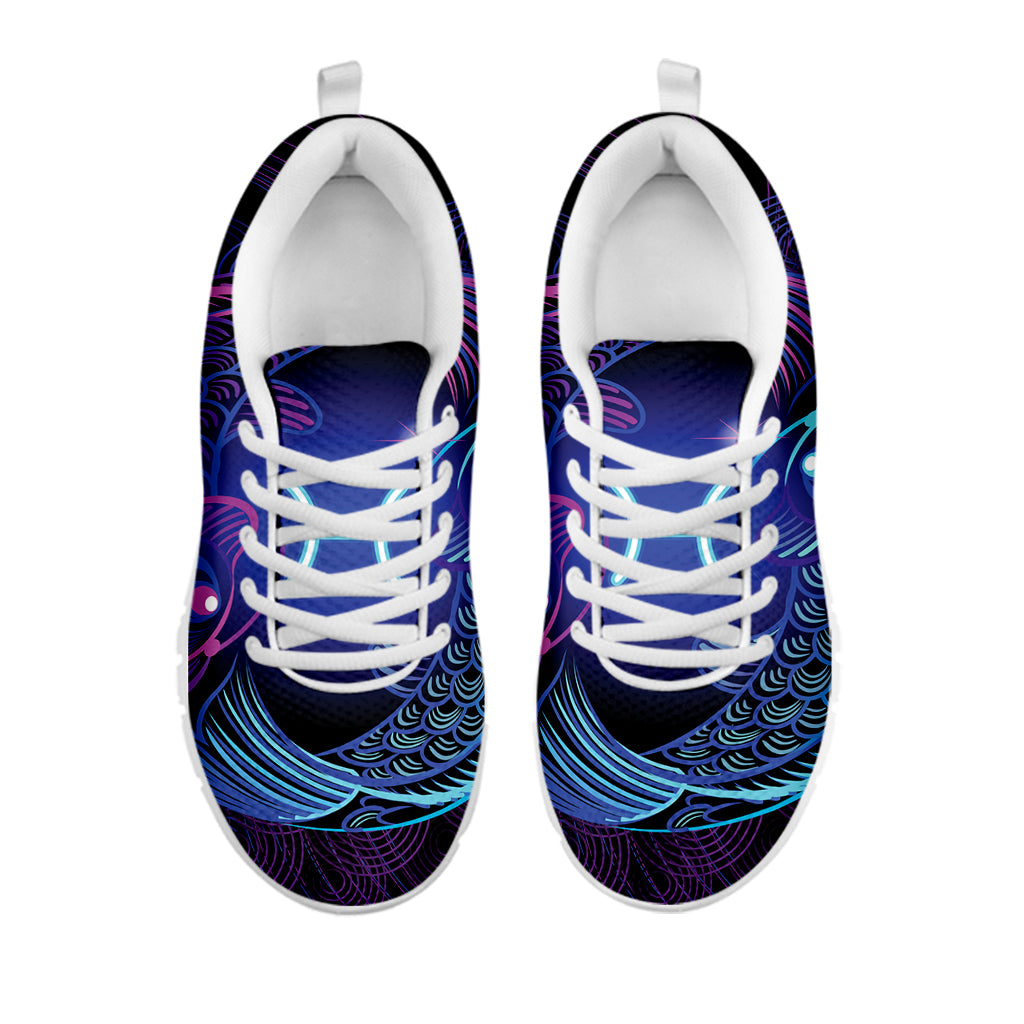 Dark Pisces Zodiac Sign Print White Sneakers