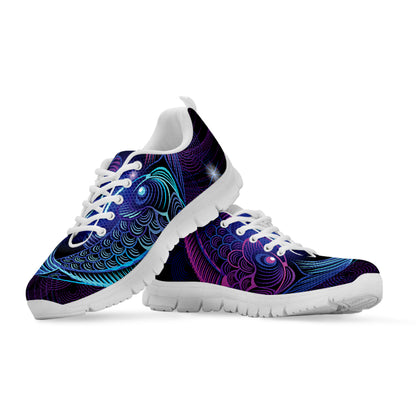 Dark Pisces Zodiac Sign Print White Sneakers