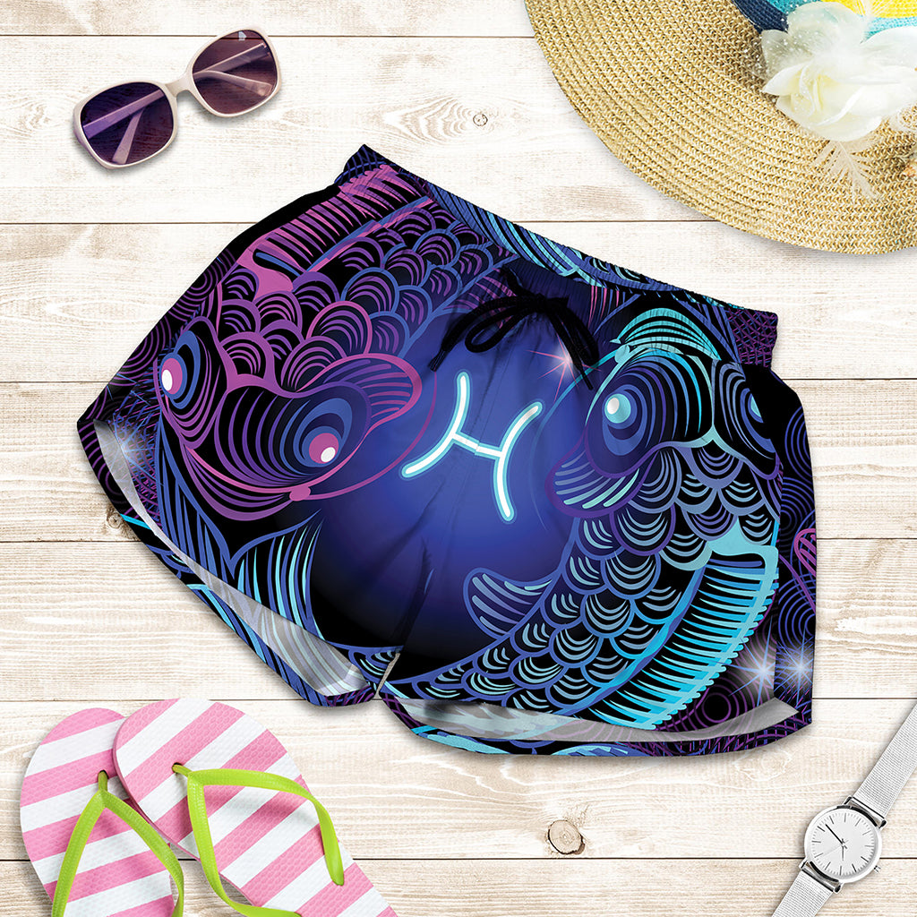 Dark Pisces Zodiac Sign Print Women's Shorts