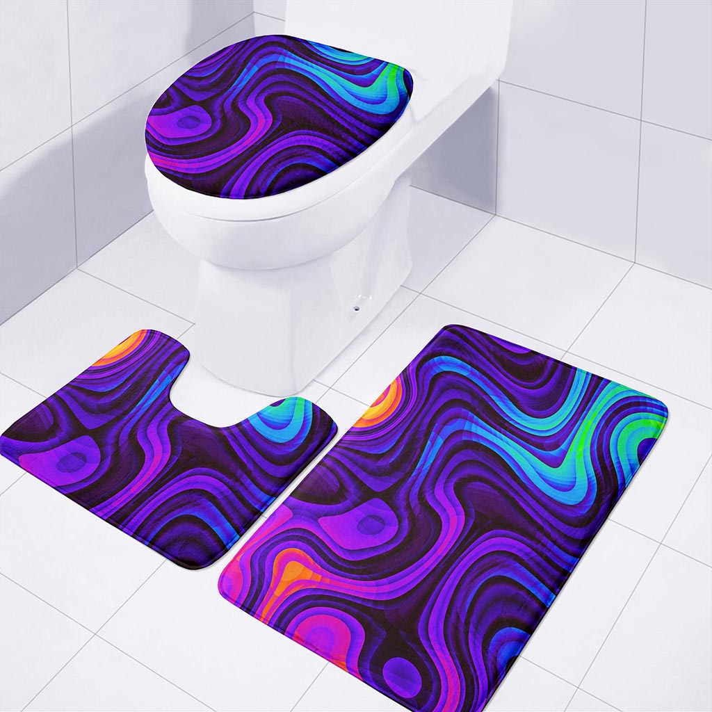 Dark Psychedelic Trippy Print 3 Piece Bath Mat Set