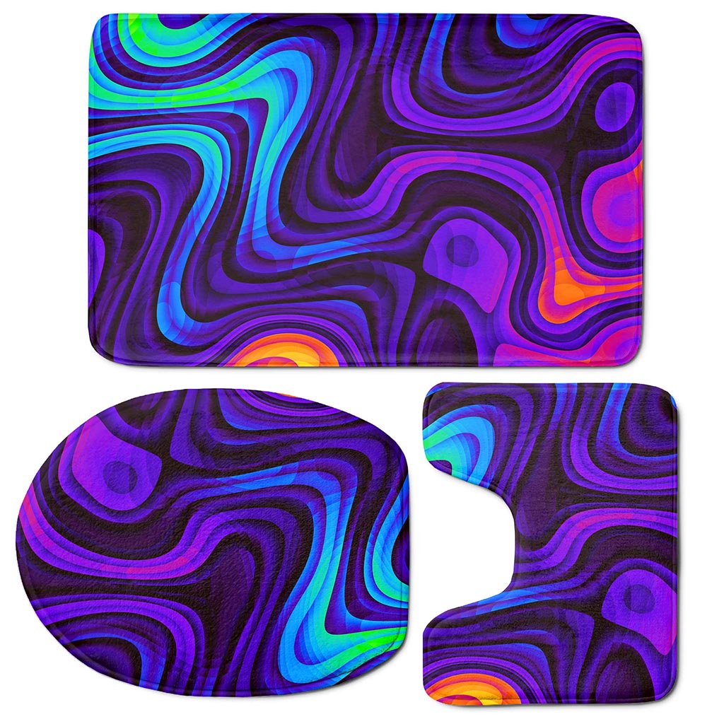 Dark Psychedelic Trippy Print 3 Piece Bath Mat Set