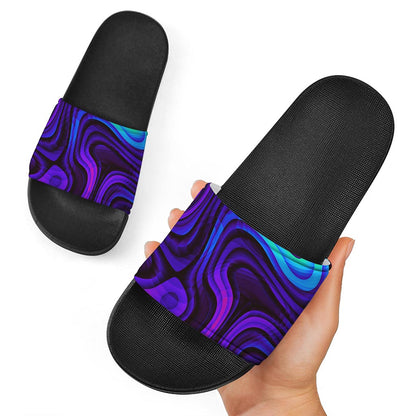 Dark Psychedelic Trippy Print Black Slide Sandals