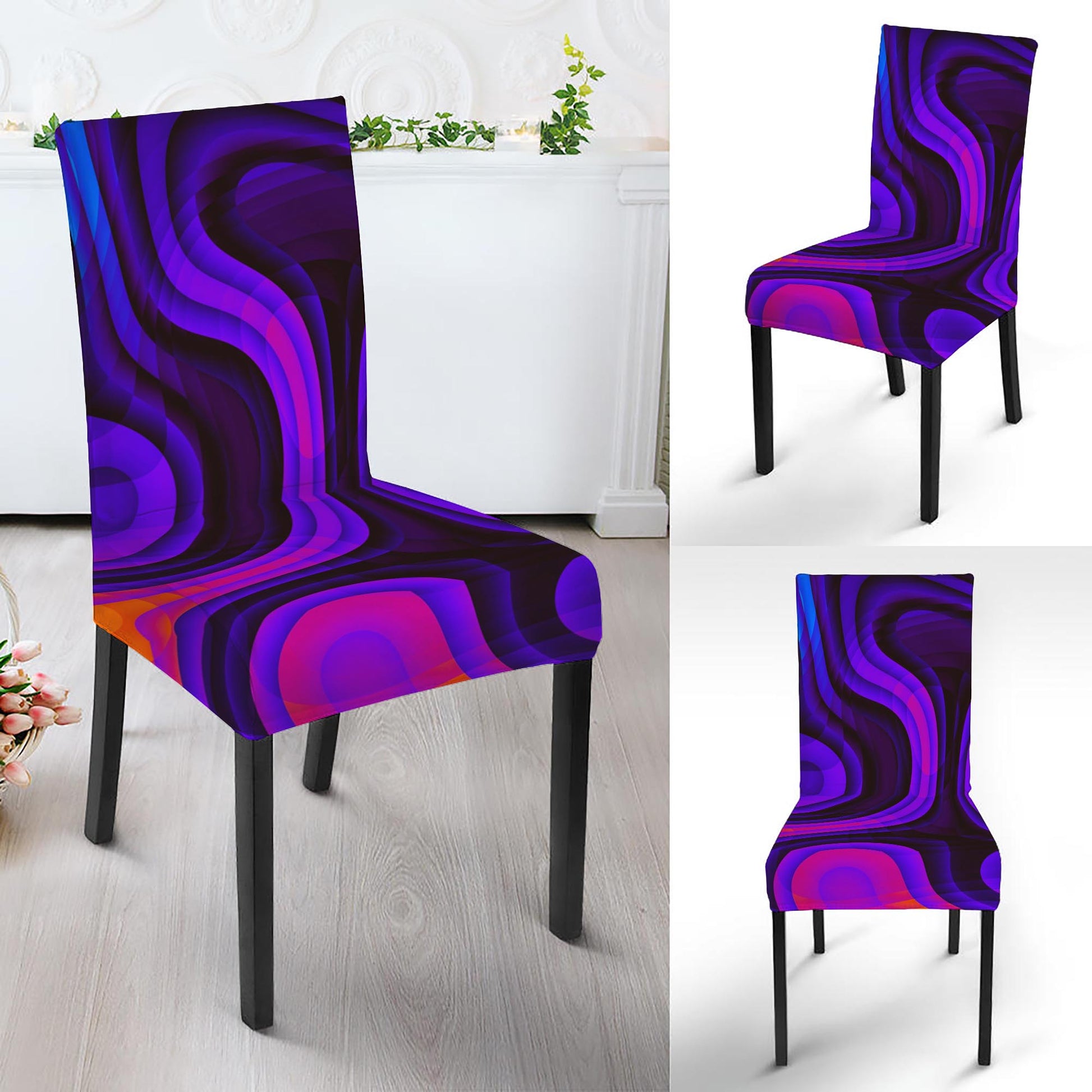 Dark Psychedelic Trippy Print Dining Chair Slipcover