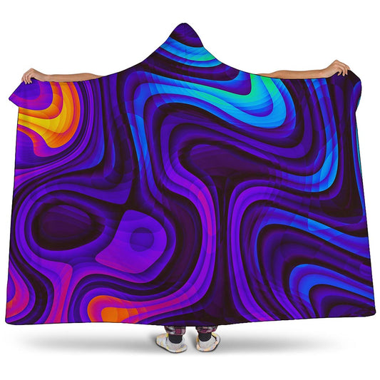 Dark Psychedelic Trippy Print Hooded Blanket