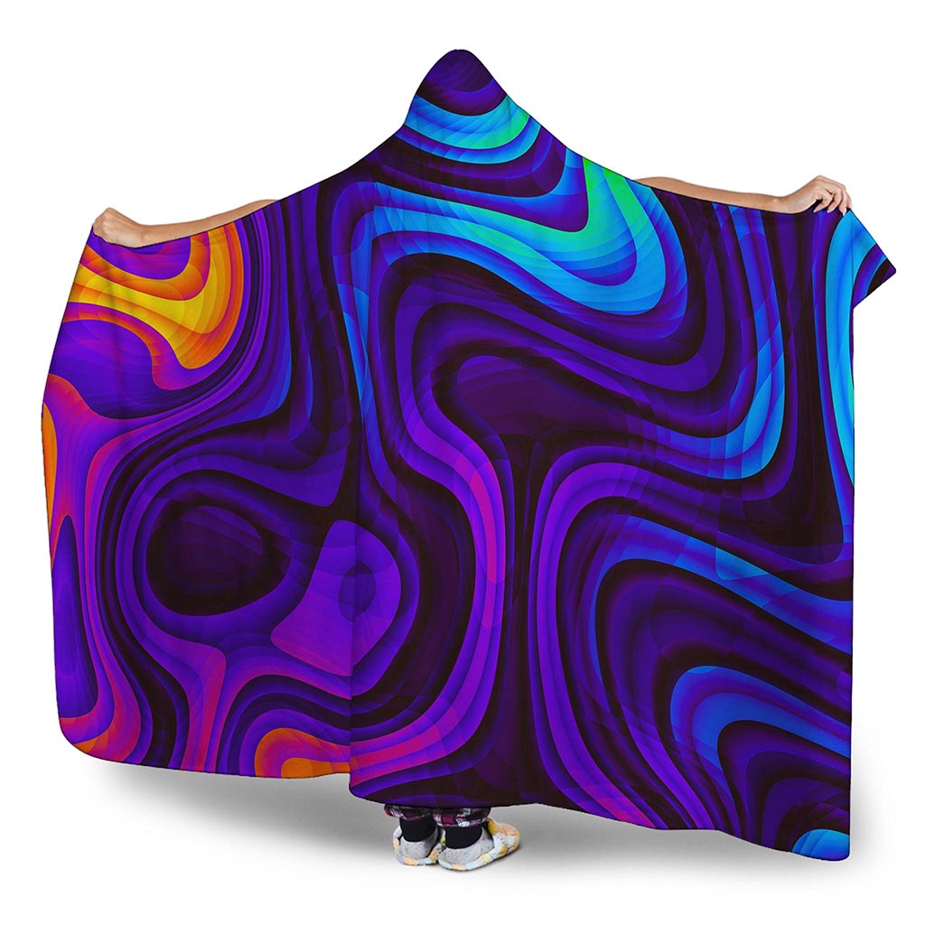 Dark Psychedelic Trippy Print Hooded Blanket