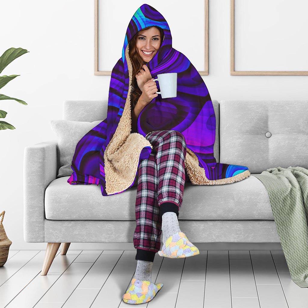 Dark Psychedelic Trippy Print Hooded Blanket