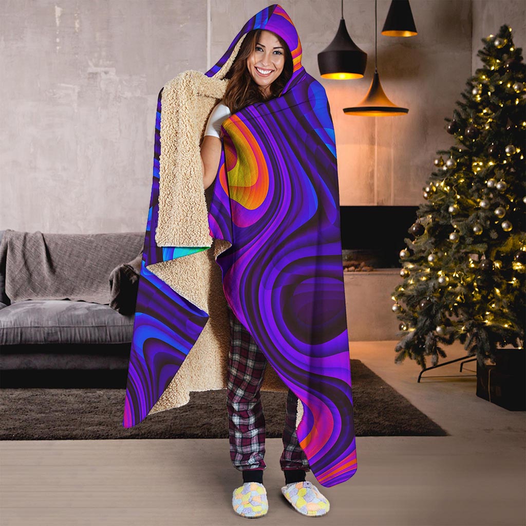 Dark Psychedelic Trippy Print Hooded Blanket
