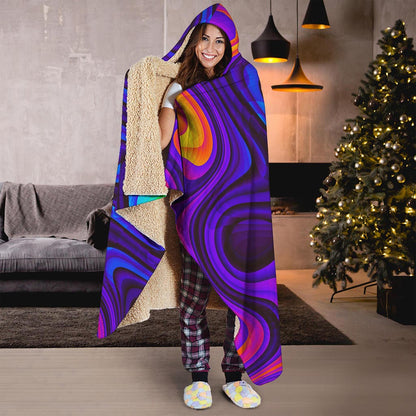 Dark Psychedelic Trippy Print Hooded Blanket