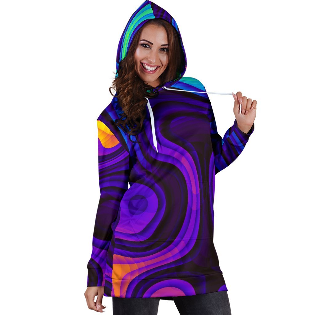 Dark Psychedelic Trippy Print Hoodie Dress GearFrost