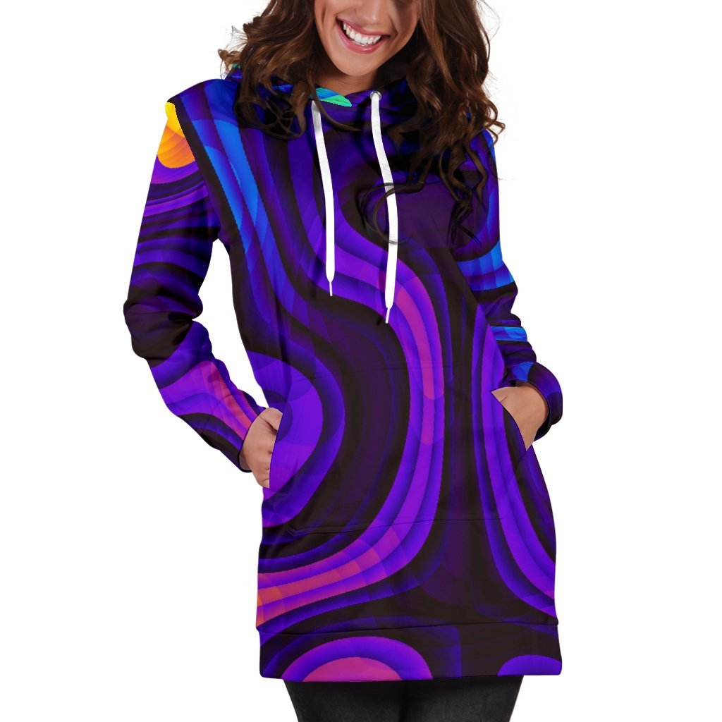 Dark Psychedelic Trippy Print Hoodie Dress GearFrost