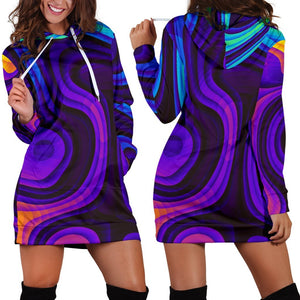 Dark Psychedelic Trippy Print Hoodie Dress GearFrost