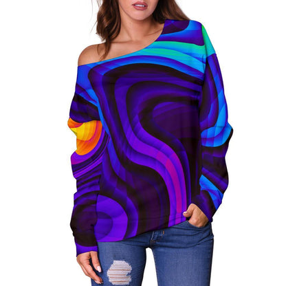 Dark Psychedelic Trippy Print Off Shoulder Sweatshirt GearFrost