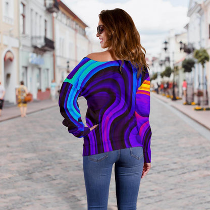 Dark Psychedelic Trippy Print Off Shoulder Sweatshirt GearFrost