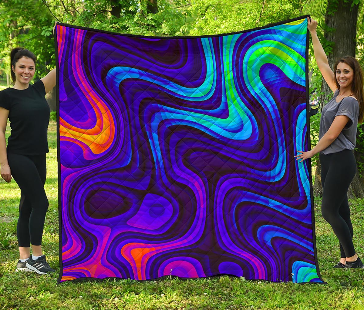 Dark Psychedelic Trippy Print Quilt