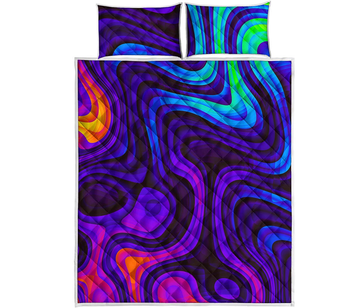 Dark Psychedelic Trippy Print Quilt Bed Set
