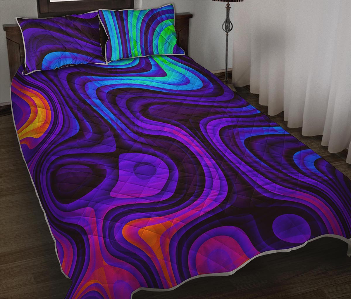 Dark Psychedelic Trippy Print Quilt Bed Set
