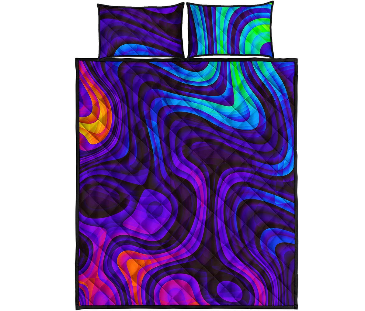 Dark Psychedelic Trippy Print Quilt Bed Set