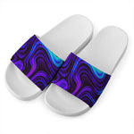 Dark Psychedelic Trippy Print White Slide Sandals