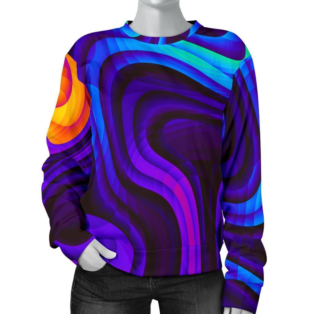Dark Psychedelic Trippy Print Women's Crewneck Sweatshirt GearFrost
