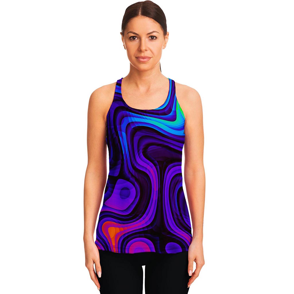 Dark Psychedelic Trippy Print Women's Racerback Tank Top