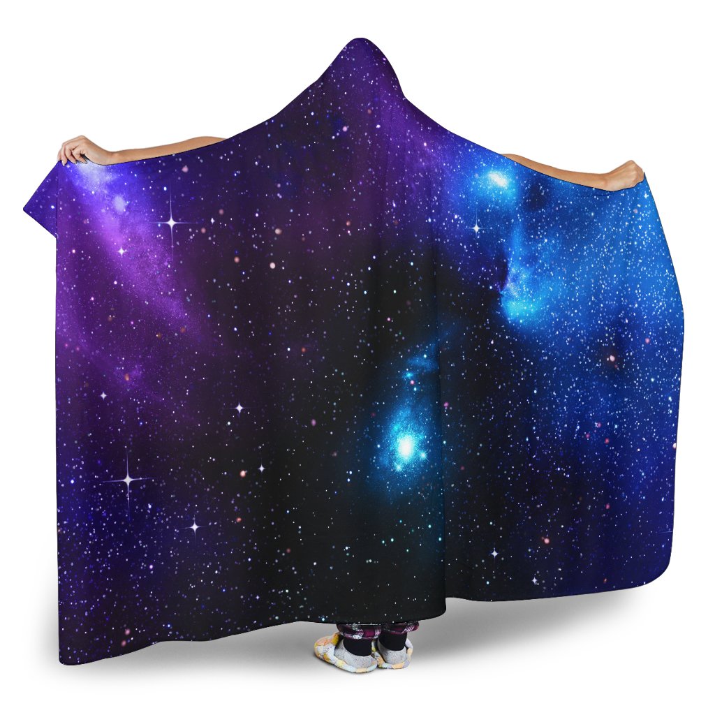 Dark Purple Blue Galaxy Space Print Hooded Blanket GearFrost