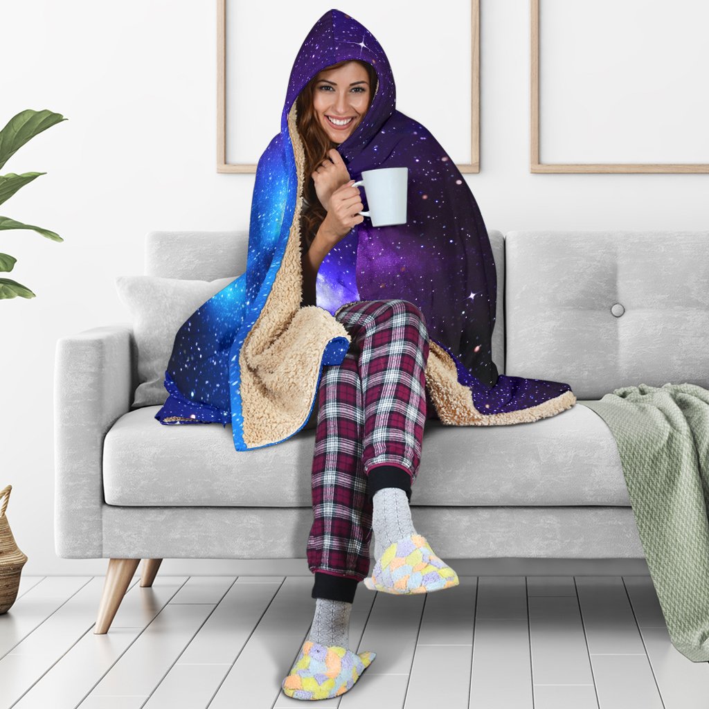 Dark Purple Blue Galaxy Space Print Hooded Blanket GearFrost