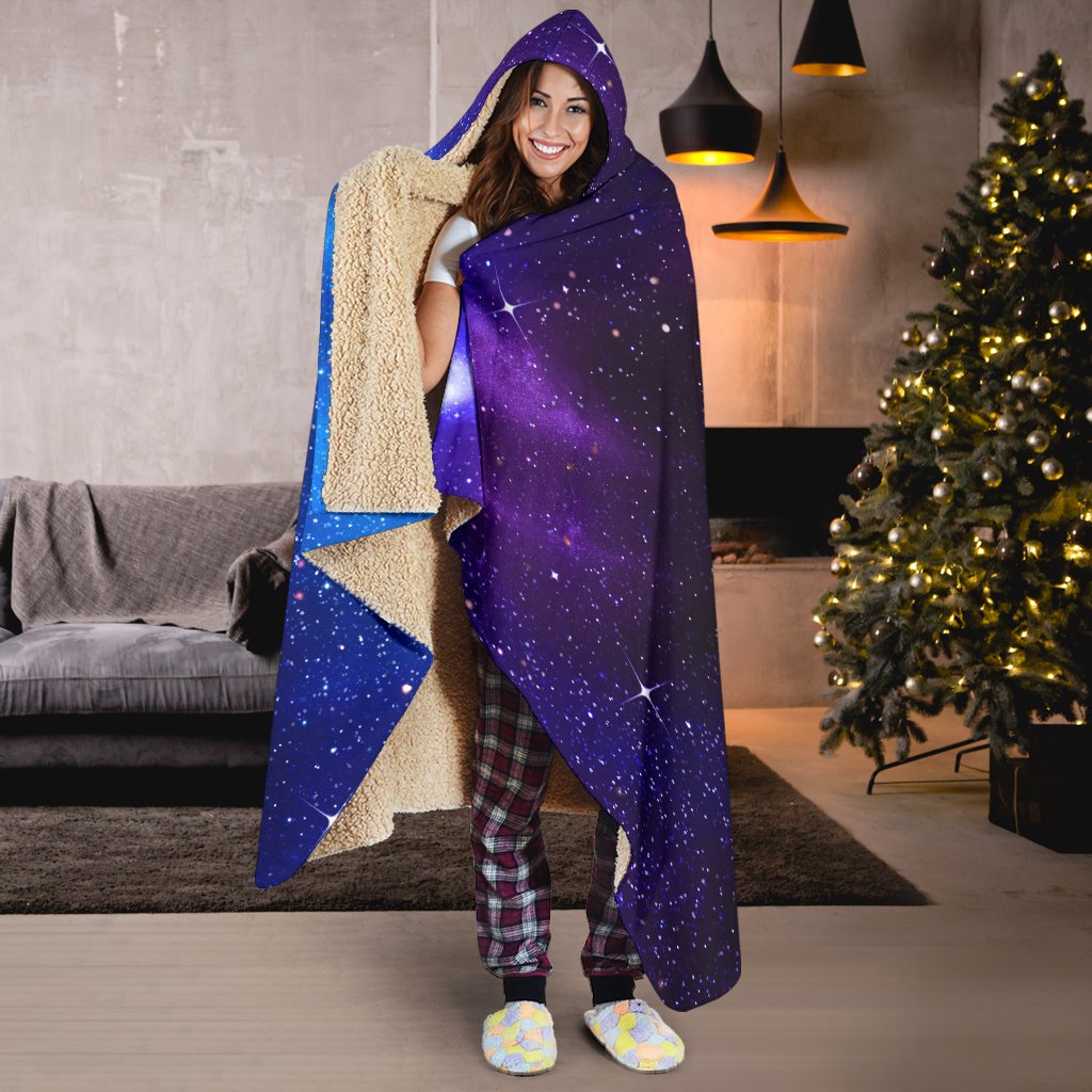 Dark Purple Blue Galaxy Space Print Hooded Blanket GearFrost
