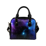 Dark Purple Blue Galaxy Space Print Leather Shoulder Handbag GearFrost