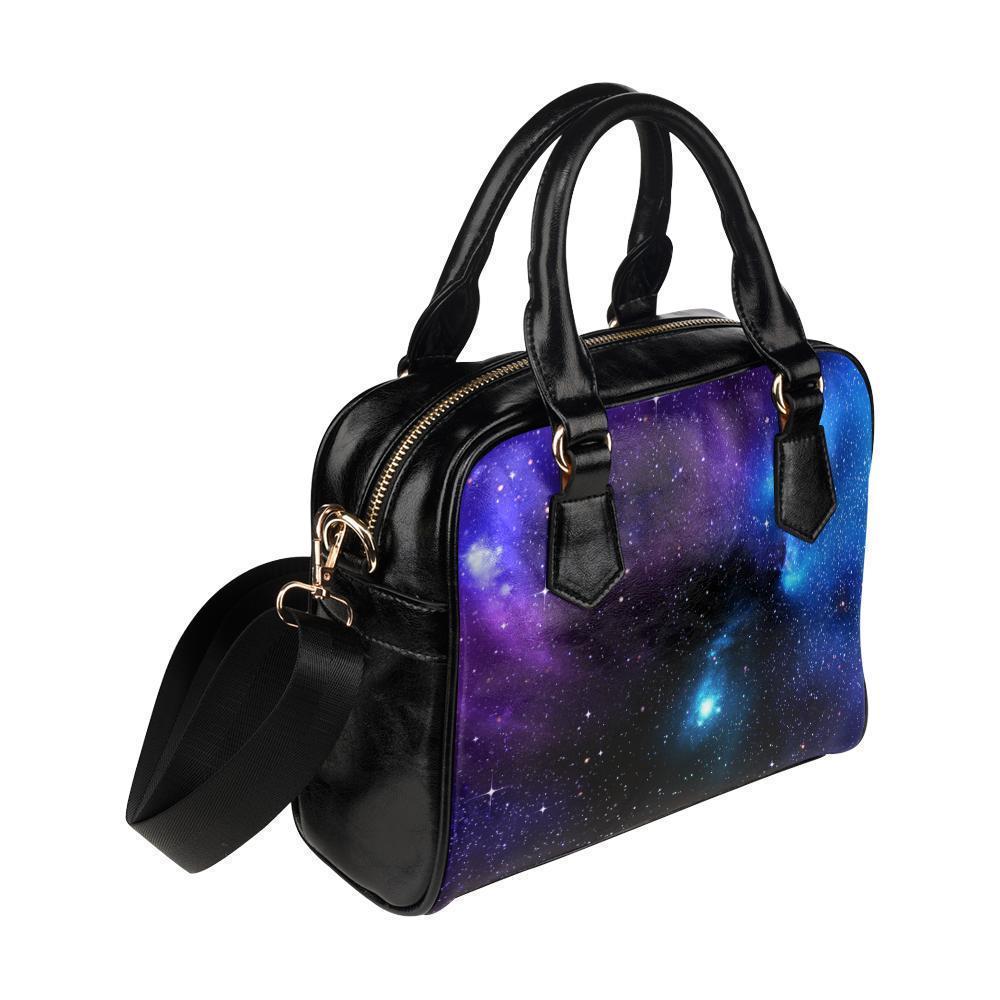 Dark Purple Blue Galaxy Space Print Leather Shoulder Handbag GearFrost