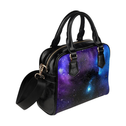 Dark Purple Blue Galaxy Space Print Leather Shoulder Handbag GearFrost