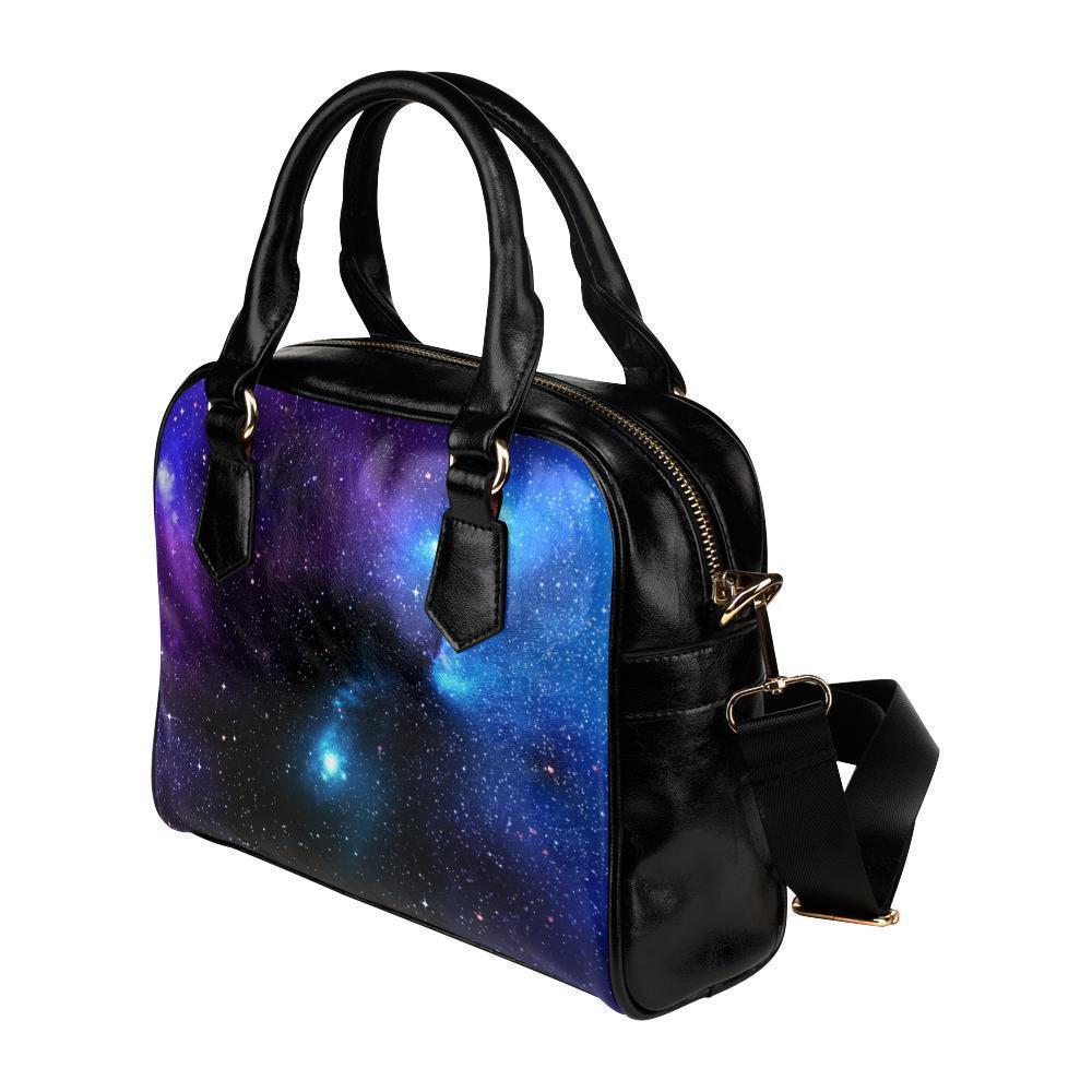 Dark Purple Blue Galaxy Space Print Leather Shoulder Handbag GearFrost