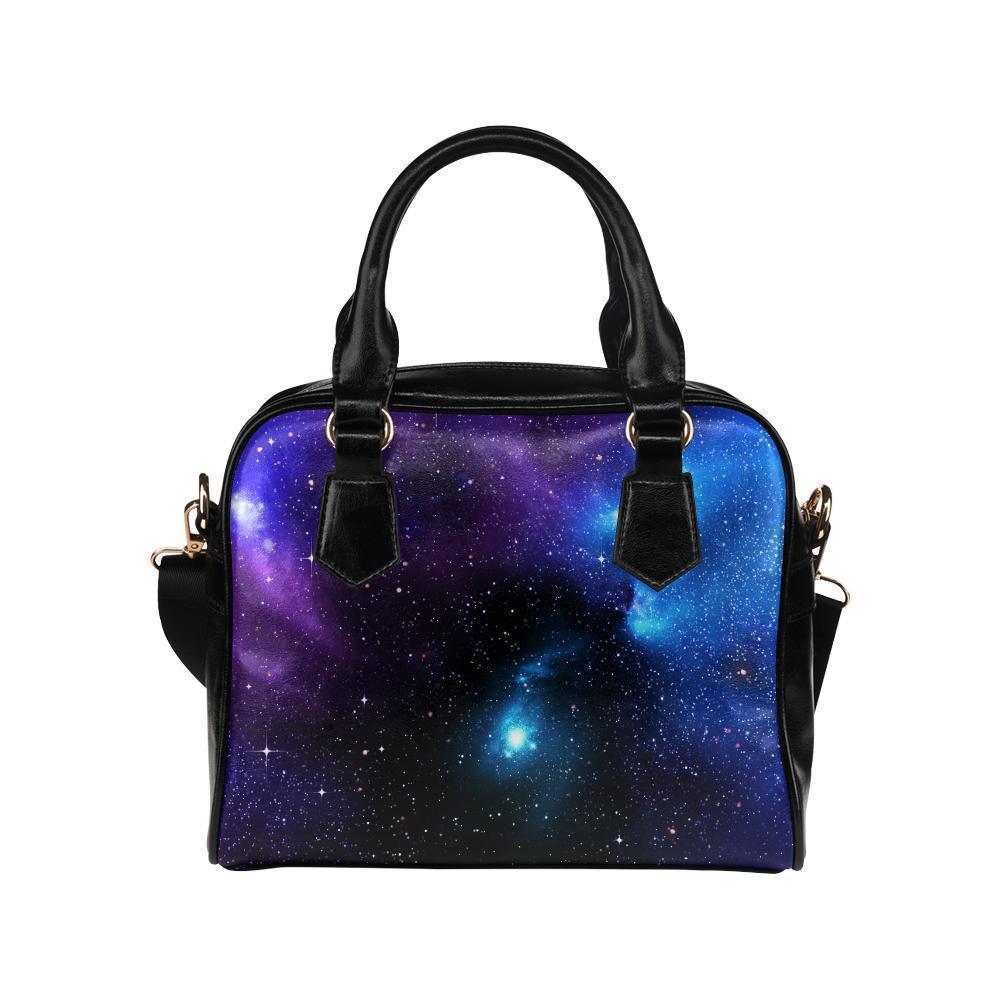 Dark Purple Blue Galaxy Space Print Leather Shoulder Handbag GearFrost