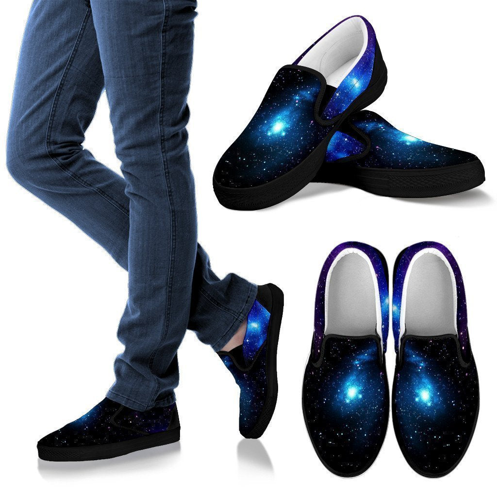 Dark Purple Blue Galaxy Space Print Men's Slip On Shoes GearFrost