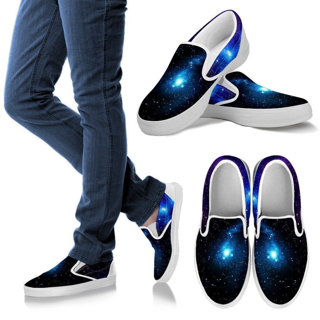 Dark Purple Blue Galaxy Space Print Women's Slip On Shoes GearFrost