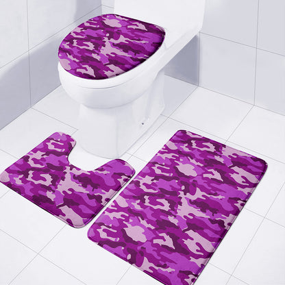 Dark Purple Camouflage Print 3 Piece Bath Mat Set