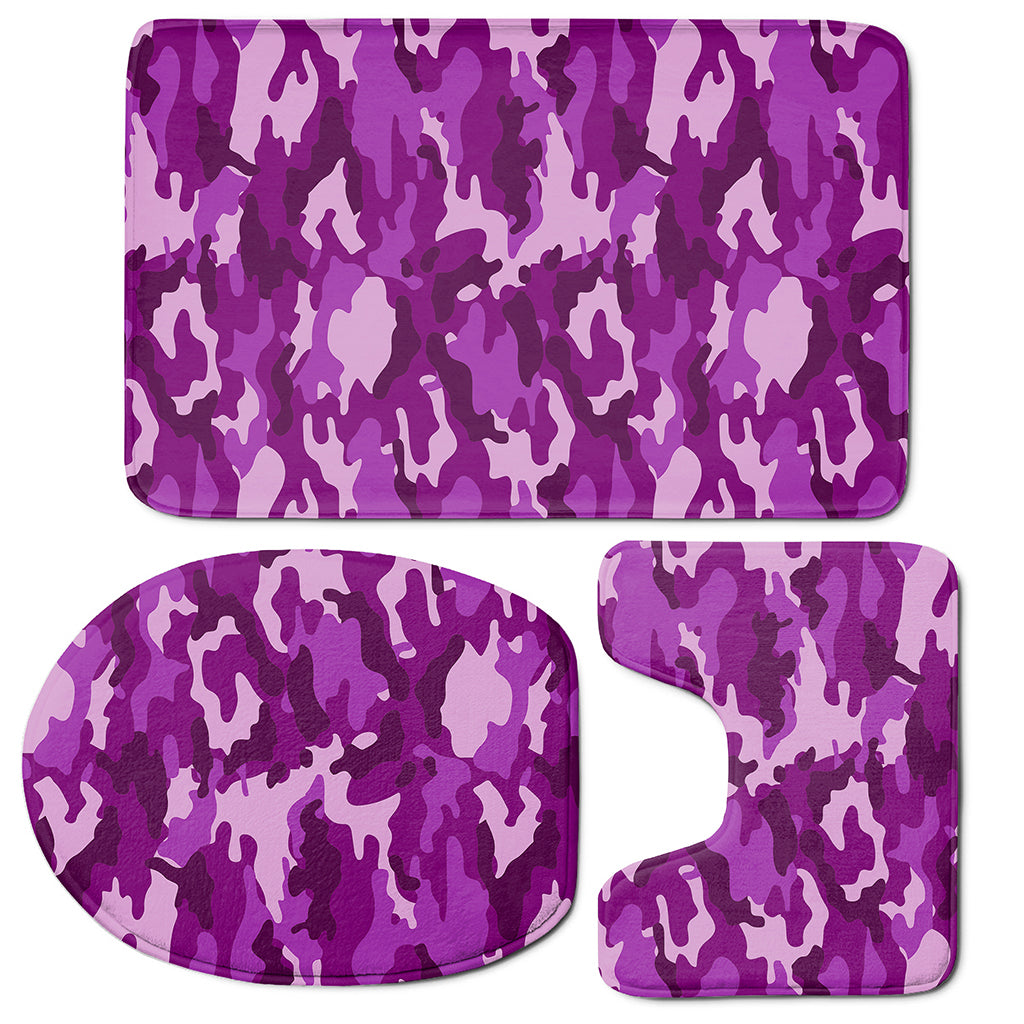 Dark Purple Camouflage Print 3 Piece Bath Mat Set