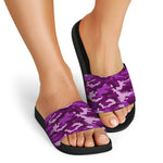 Dark Purple Camouflage Print Black Slide Sandals