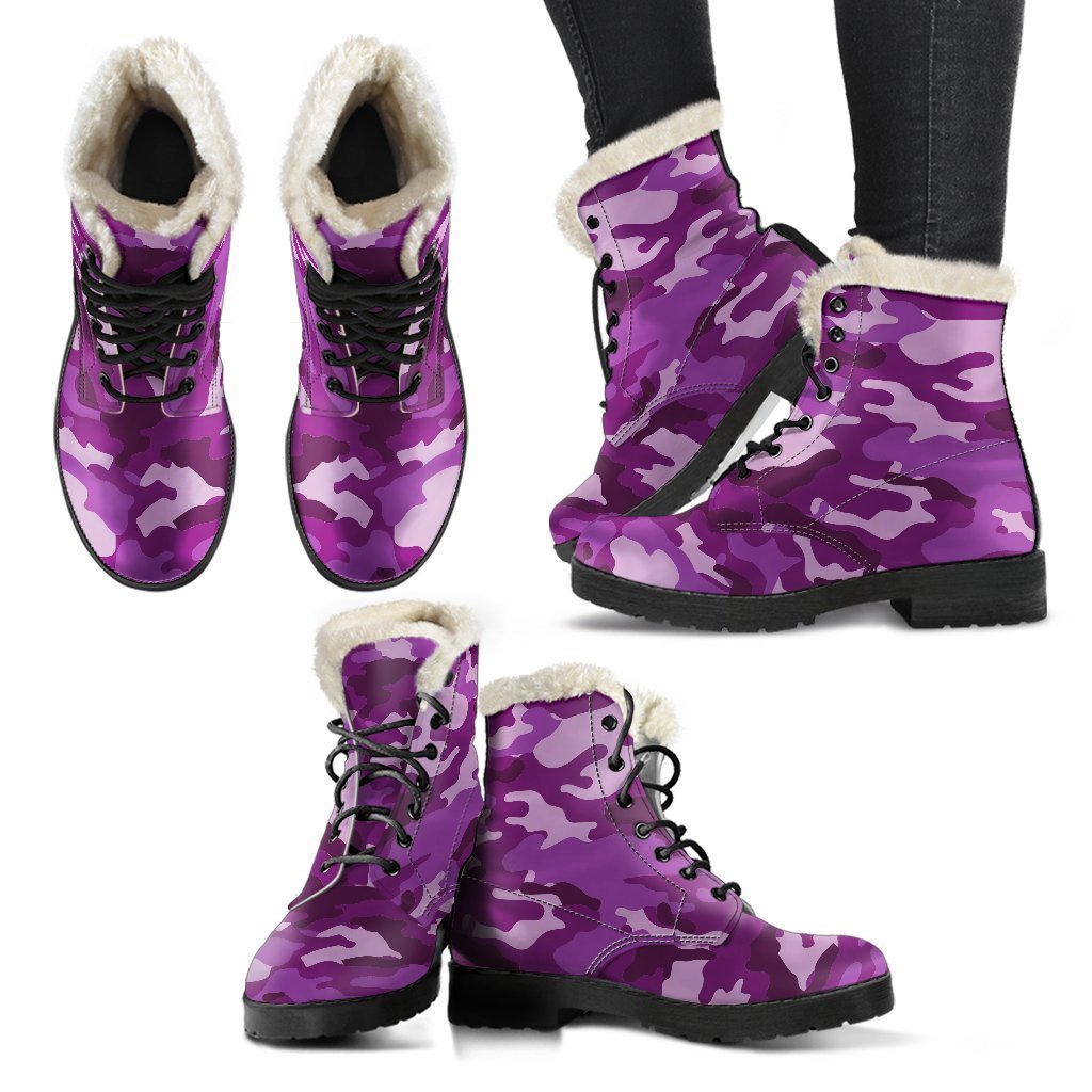 Dark Purple Camouflage Print Comfy Boots GearFrost