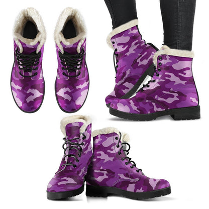 Dark Purple Camouflage Print Comfy Boots GearFrost