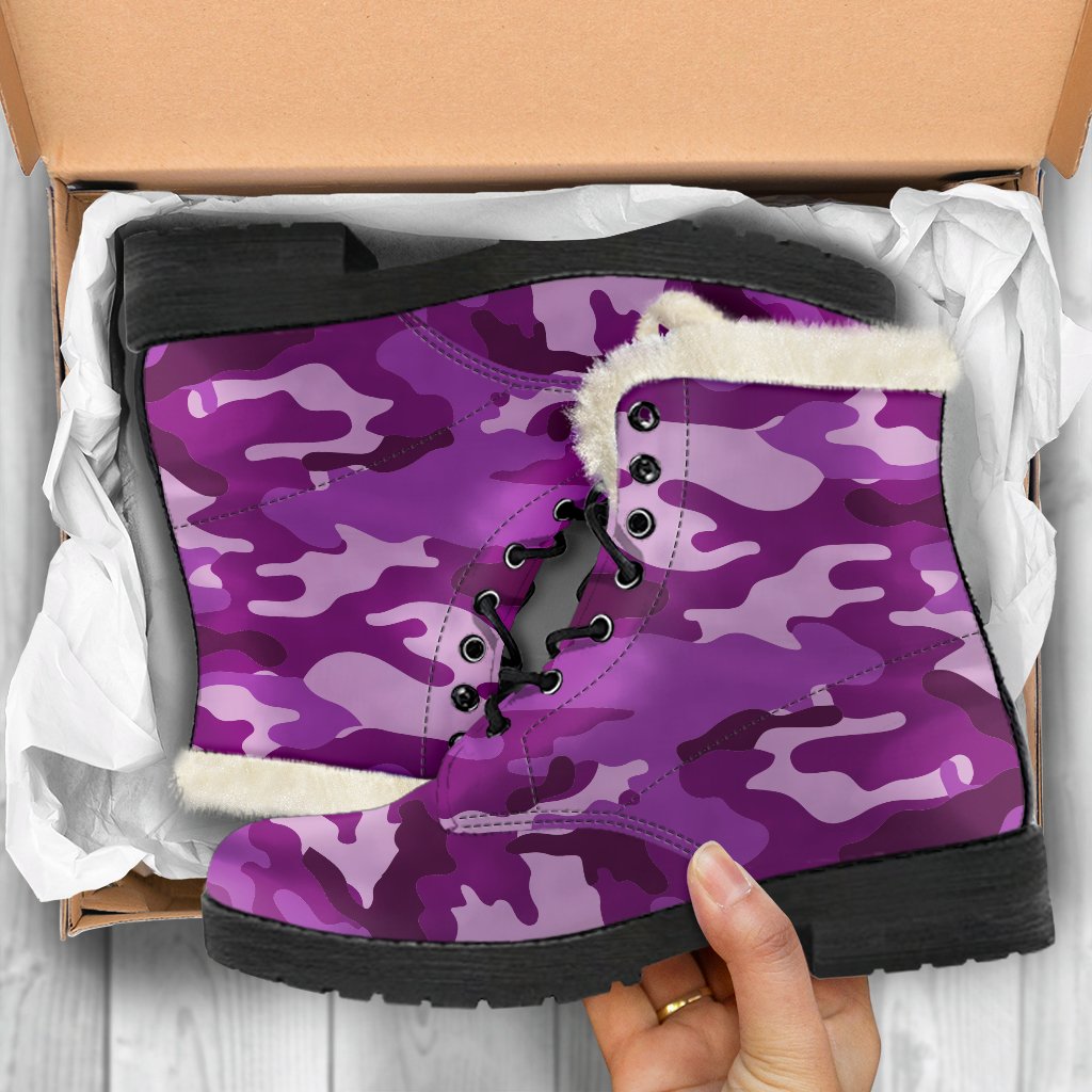 Dark Purple Camouflage Print Comfy Boots GearFrost