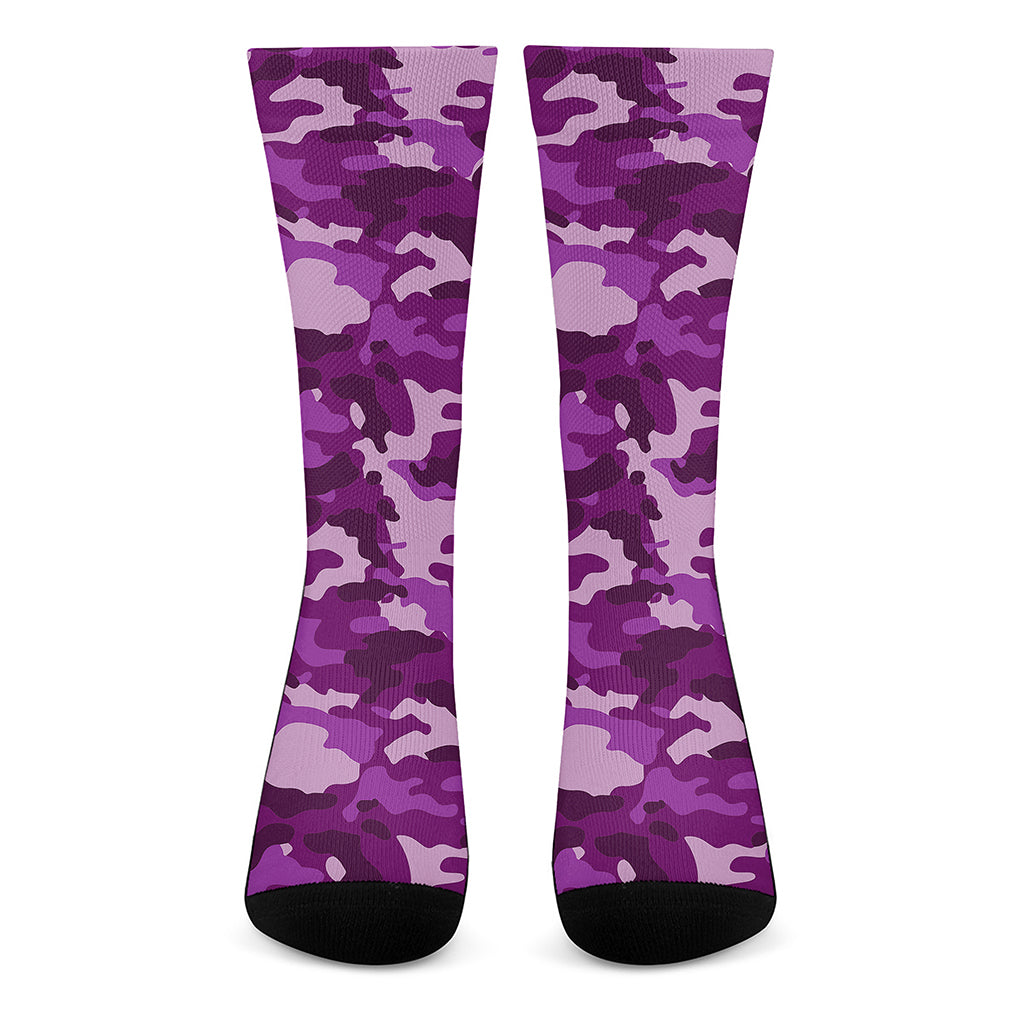 Dark Purple Camouflage Print Crew Socks