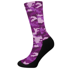 Dark Purple Camouflage Print Crew Socks