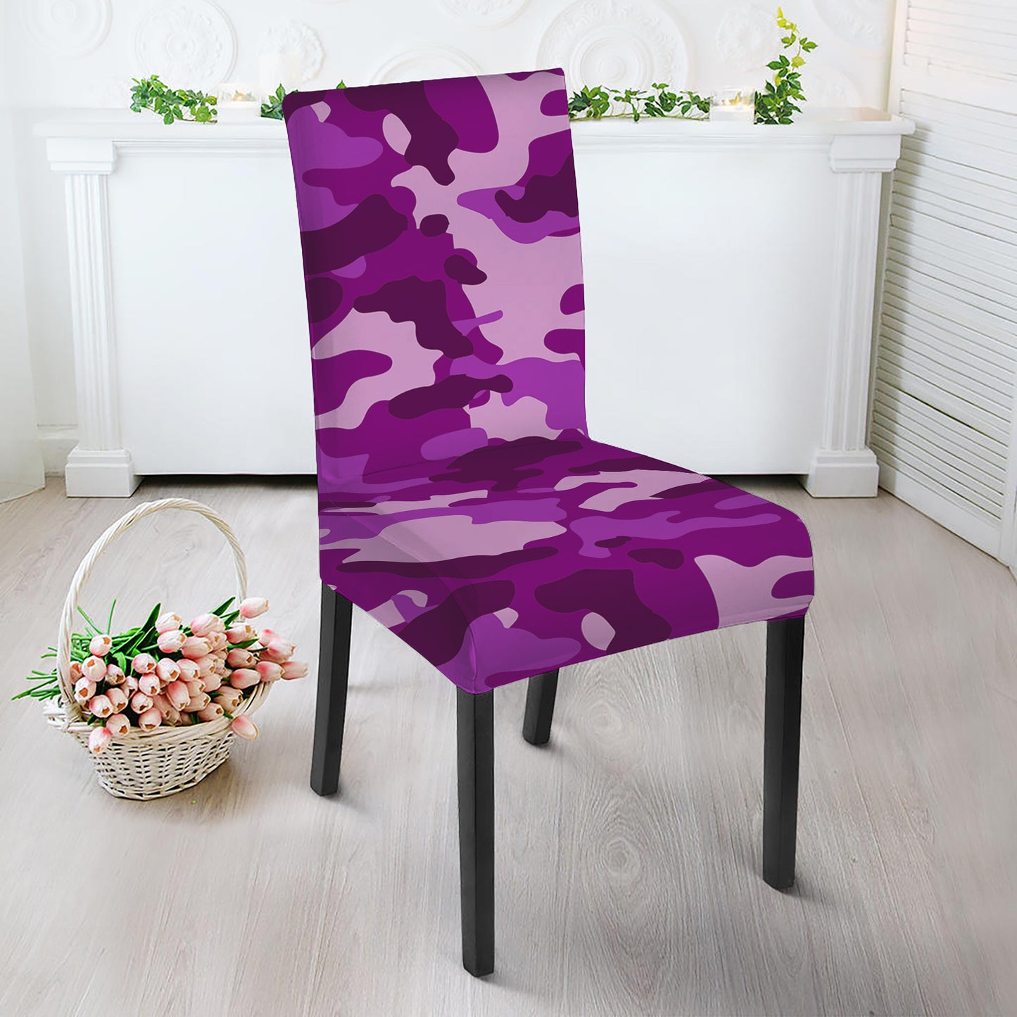 Dark Purple Camouflage Print Dining Chair Slipcover